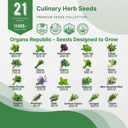 25 Most Popular Herb Seeds Variety Pack - 11,700 Non-GMO Heirloom Seeds for Planting Herbs in Individual Seed Packets for Hydroponic, Indoor & Outdoor Gardening