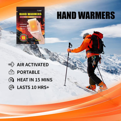 Hand Warmers Disposable - Up to 10 Hours of Heat - Super Long Lasting Air Activated Warmers, All Natural, Portable for Body, Hands & Toes - Odorless Hot Warmer Heater for Sport (10/100/200 Pack)