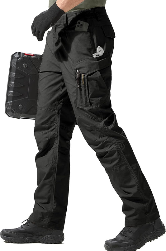 FREE SOLDIER Men's Water Resistant Pants Relaxed Fit Tactical Cargo Work Pants with Multi Pocket (Black 34W/34L)