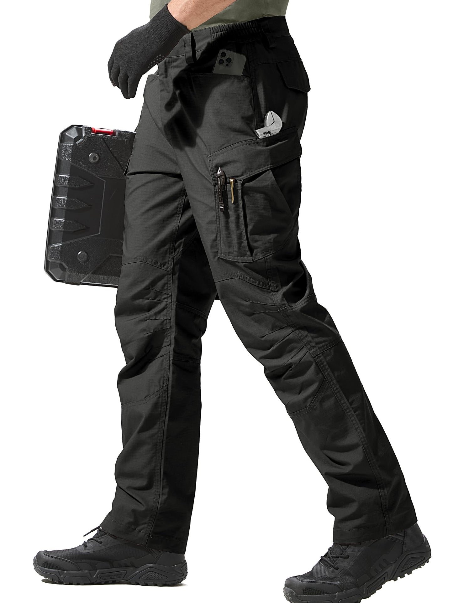 FREE SOLDIER Men's Tactical Pants Water Resistant Ripstop Cargo Work Lightweight EDC Hiking Pants with Multi Pockets