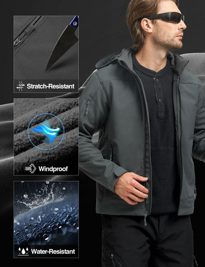FREE SOLDIER Men's Softshell Hiking Jacket Waterproof Hooded Tactical Hunting Jacket