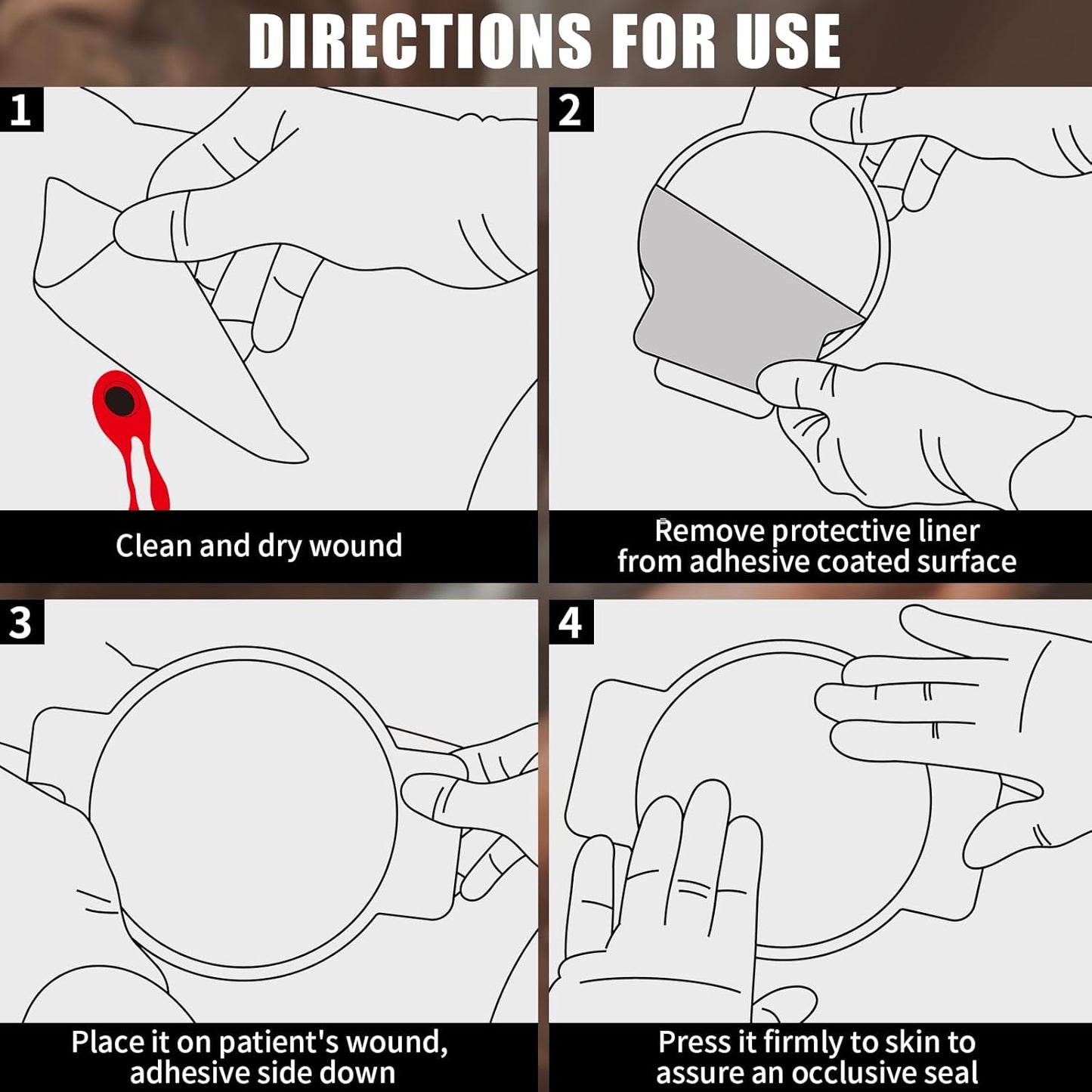 RHINO RESCUE Bundle- Non-Vented Chest Seal, IFAK Emergency Trauma Dressing+6" Israeli Style Emergency Bandage, Compression Trauma Wound Dressing