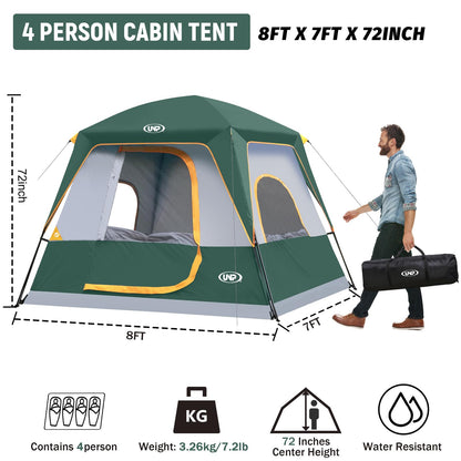 UNP 2/4/6/8 Person Tent, Portable Cabin Tent, Camping Tent 4-Person Easy Set Up, Waterproof with Top Rainfly for Outdoor Camping/Hiking | Easy Set Up, Waterproof, Top Rainfly