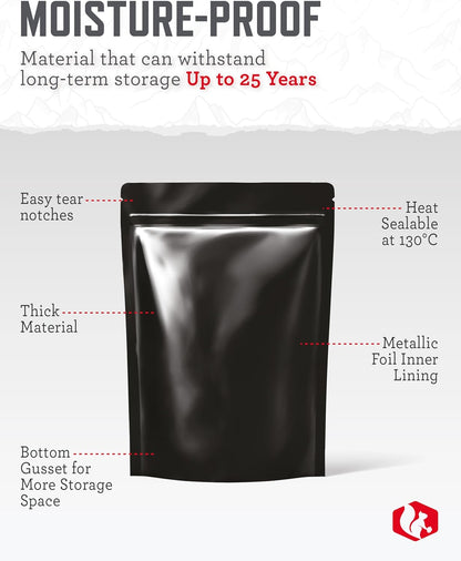 READYWISE - Mylar Bags, Large, Black, 100 Pieces, 16 Ounce, Mylar Bags, Ideal for Food Storage, Long Term Food Supply, Up to 25 Years, Resealable, Smell Proof Bag, 11"x6.75x3"