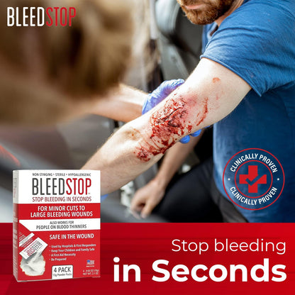 BleedStop™ First Aid Powder and Strip for Blood Clotting, Trauma Kit, Blood Thinner Patients, Camping Safety, and Survival Equipment for Moderate to Severe Bleeding Wounds or Nosebleeds