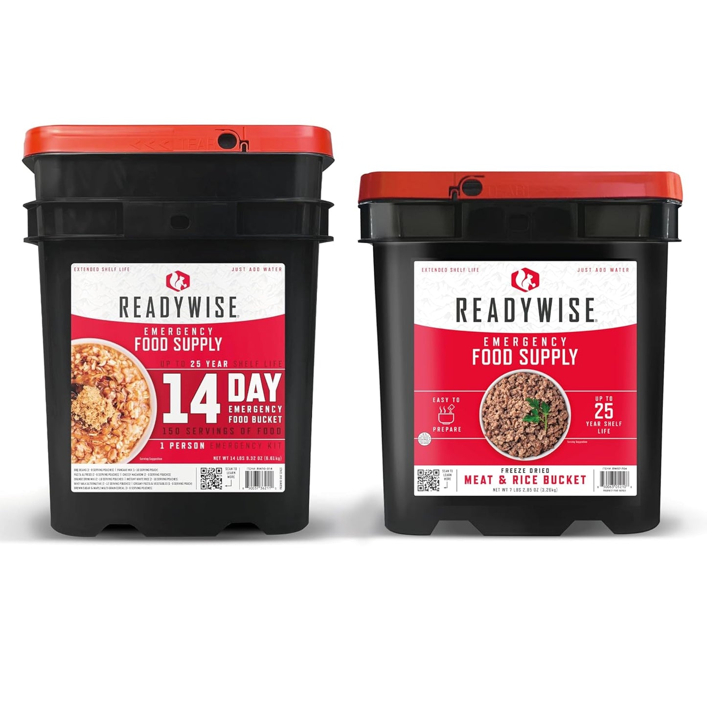 14 Day ReadyWise Emergency Food Supply - 14 Day, 150 Servings Emergency Freeze Dried Food Bucket, Protein Meals, Camping Essentials, Survival Kit, Disaster Prepping Supplies, 25 Year Shelf Life + ReadyWise Emergency Food Supply-88 Servings Meat & Rice…