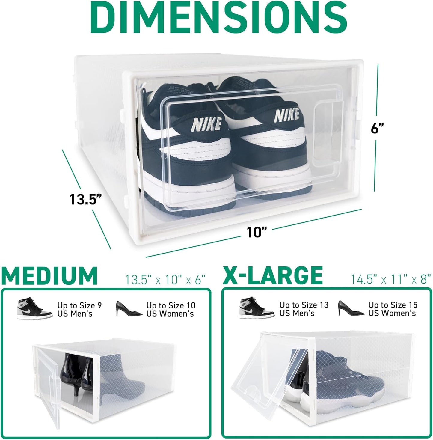 Ollie Drop Front Soft Plastic Shoe Box - Fits Up to Size 9 Mens - Storage Box Organizer, Shoe Organizers and Storage (Black- Medium, Pack of 48)