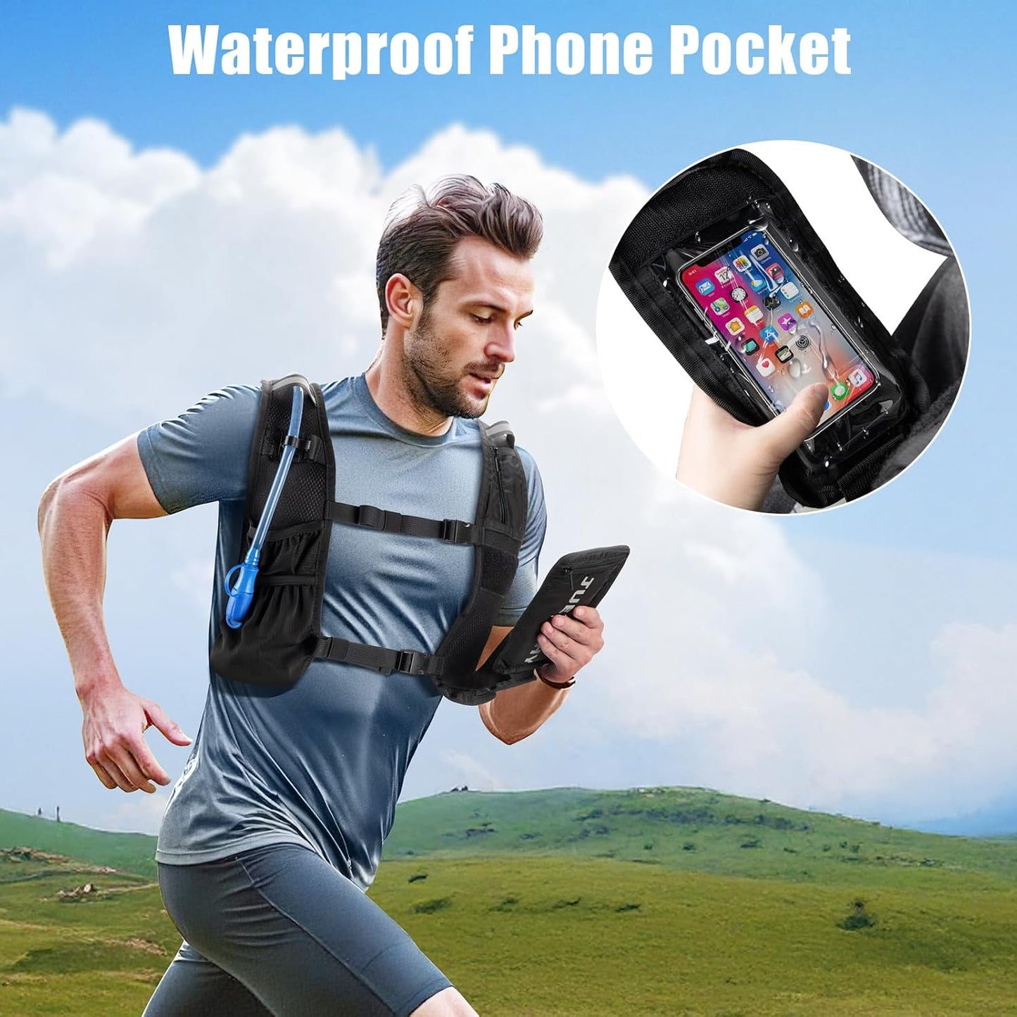 Jueachy Running Vest + Jueachy Running Belt with Water Bottle Holder