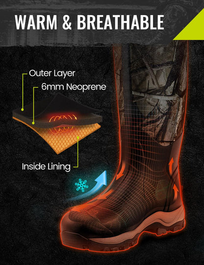 TIDEWE Hunting Boot for Men, Insulated Waterproof Sturdy 16" Men's Hunting Boot, 6mm Neoprene and Rubber Outdoor Boot (400g Insulated & Standard)