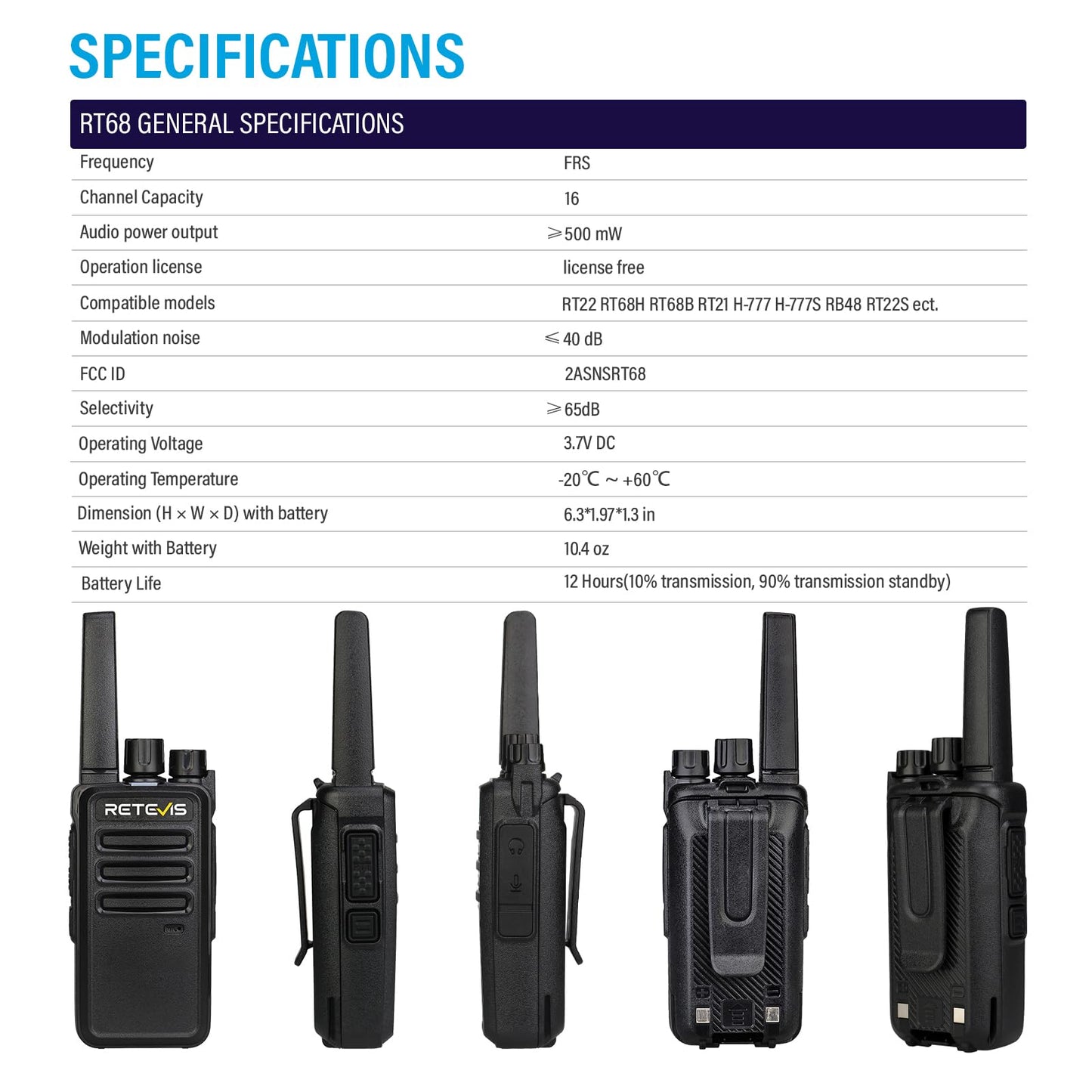 Retevis RT68 Two-Way Radios Long Range, Walkie Talkies for Adults, 2 Way Radio with Earpiece, Walkie Talkie Rechargeable with Charging Base, for Manufacturing Restaurant Business School(10 Pack)