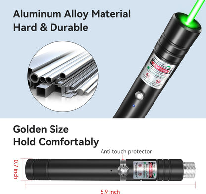 [2 Packs] Rechargeable Green Laser Pointer High Power Green Beam Laser Light Long Distance Range For TV/LED/LCD Screens Tactical Flashlights Presentation Office/Outdoors/Astronomic/Construction [001]