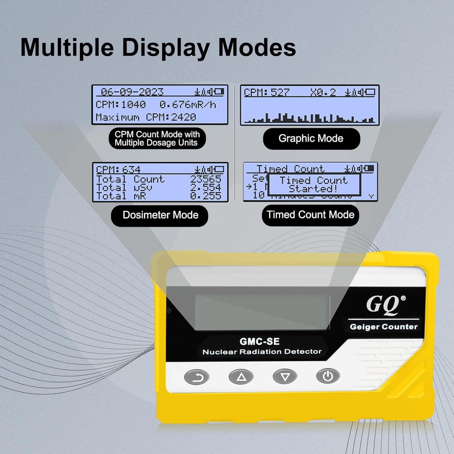 GQ GMC-SE Geiger Counter Radiation Detector Beta Gamma X-ray Portable Radiation Monitor Meter Digital Nuclear Radiation Dosimeter, Automatic Data Recording Device, Drop-Proof Silicone Case (Yellow)