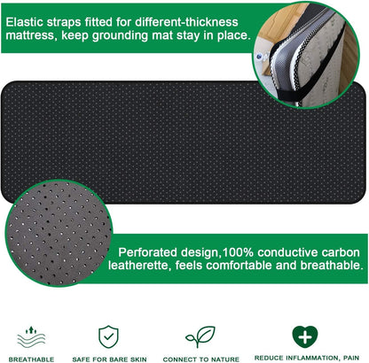 Grounding Mat for Better Sleep, Pain Relief & Less Stress, Grounding Sheet for Bed King Size 54x71 in Conductive Carbon Leatherette, Earth Connected Biohackers Insomnia