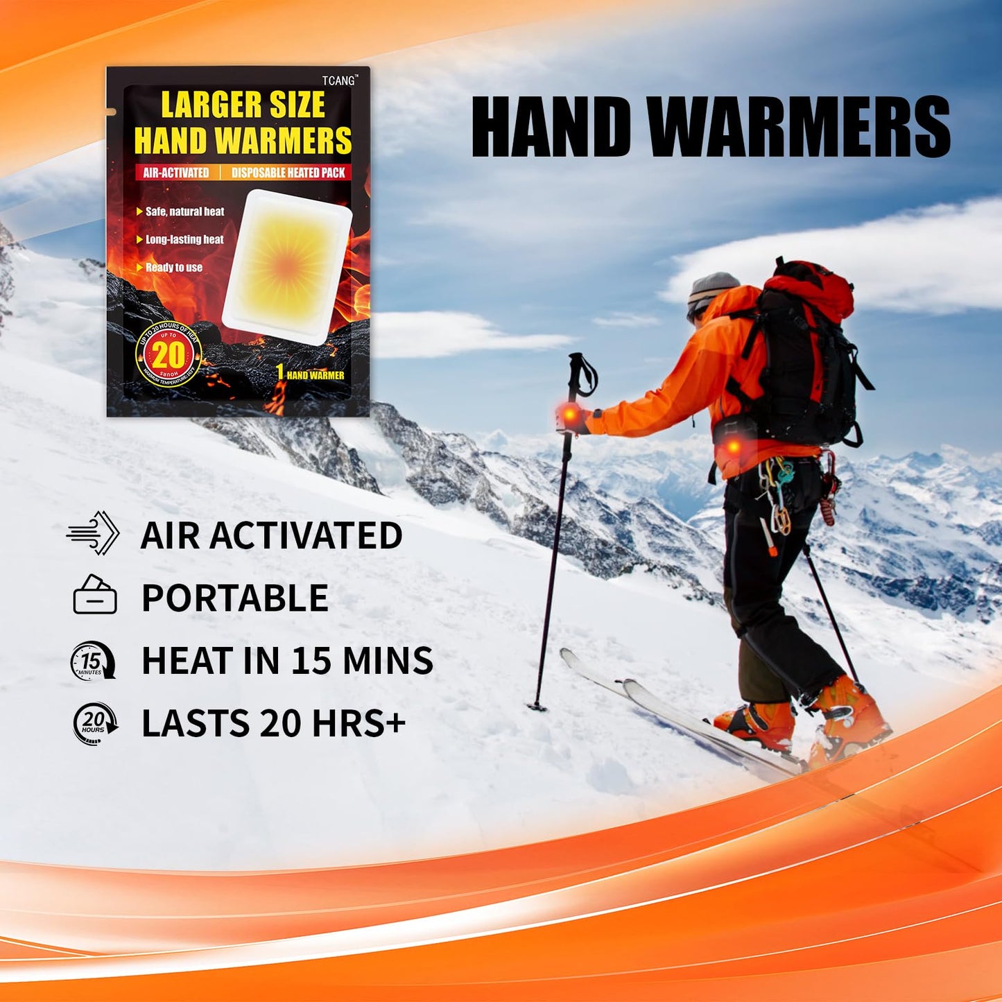Hand Warmers Disposable - Up to 20 Hours of Heat - 6/20 Pack Super Long Lasting Air Activated Warmers, All Natural & Portable for Body, Hands & Toes - Odorless Hot Warmer Heater for Outdoor Sport