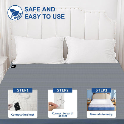 Grounding Mat for Bed, Grey Conductive Grounding Mat Improving Sleep Natural Wellness, Silver Grounding Mat Earthed for Reducing Pain with 15 Feet Grounding Cord (76"*80")