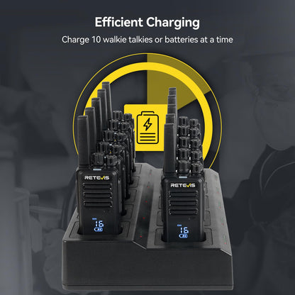 Retevis RT68 Two-Way Radios Long Range, Walkie Talkies for Adults, 2 Way Radio with Earpiece, Walkie Talkie Rechargeable with Charging Base, for Manufacturing Restaurant Business School(10 Pack)