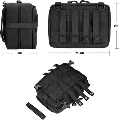 Jueachy Tactical Backpack(Black)+Tactical Molle Pouch Admin Bag(Black)