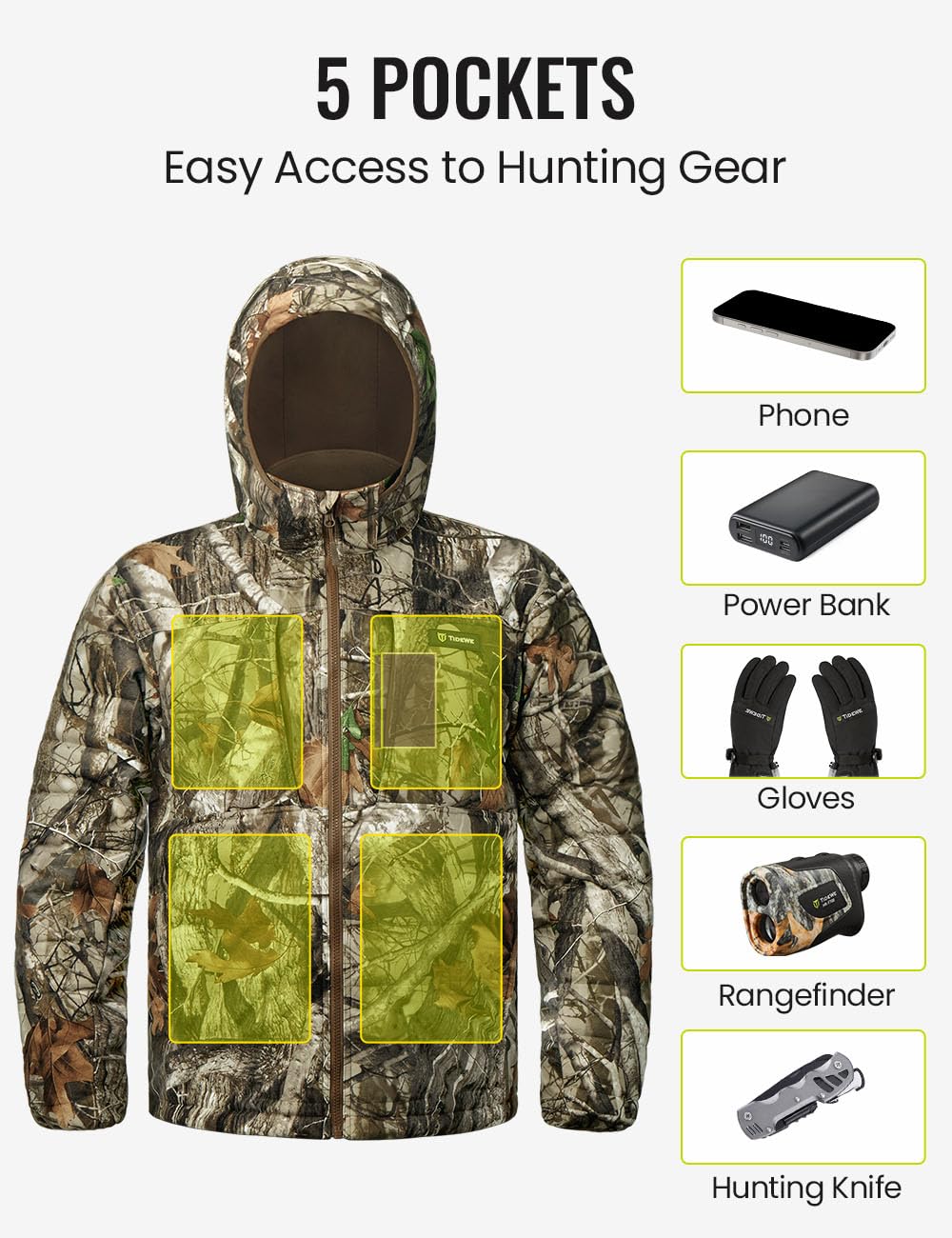 TIDEWE Hunting Jackets for Men, Silent Hunting Coat with 220G Insulation, Deer Hunting Clothes, Next Camo G2