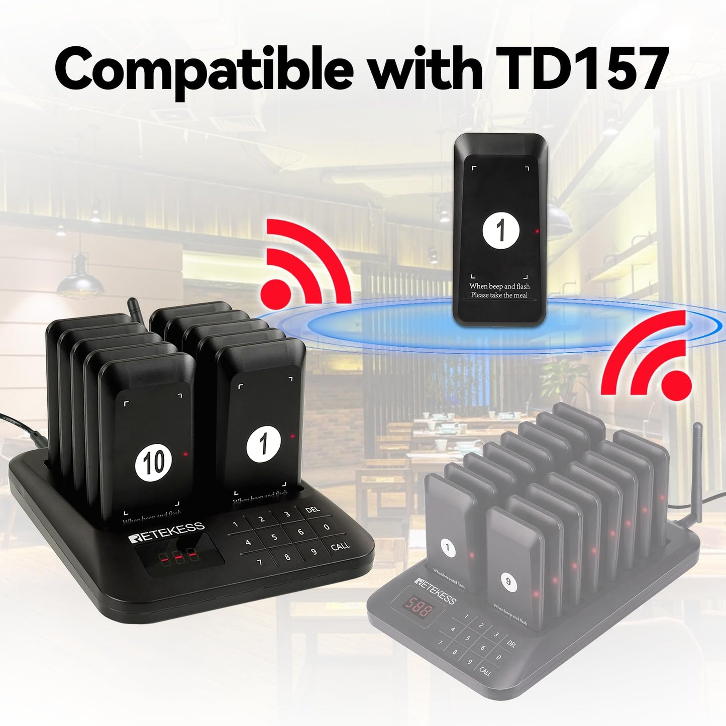 Retekess TD157 Restaurant Pager System, Pagers for Restaurants,984ft Long Range, 16 Pagers and Beepers for Food Truck, Bars, Food Court, No Vibration Mode