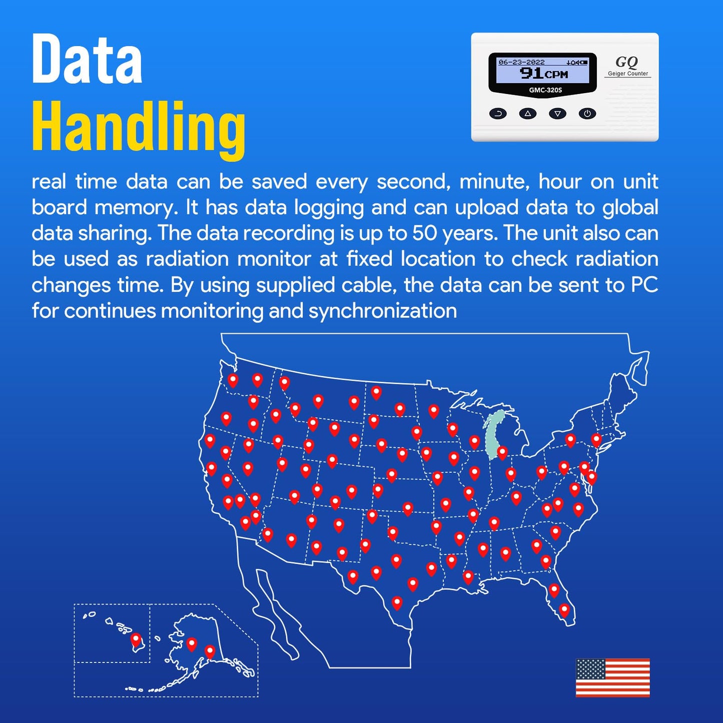 GQ 300 Series Geiger Counter Nuclear Radiation Detector Dosimeter for Beta, Gamma, X-Ray Portable Radiation Monitor with Real-Time Data Data Logging (GQ-300S)