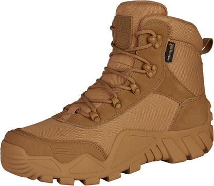 FREE SOLDIER Men's Waterproof Hiking Boots Tactical Work Boots Outdoor Lightweight Military Boots(Brown, US 11.5W)