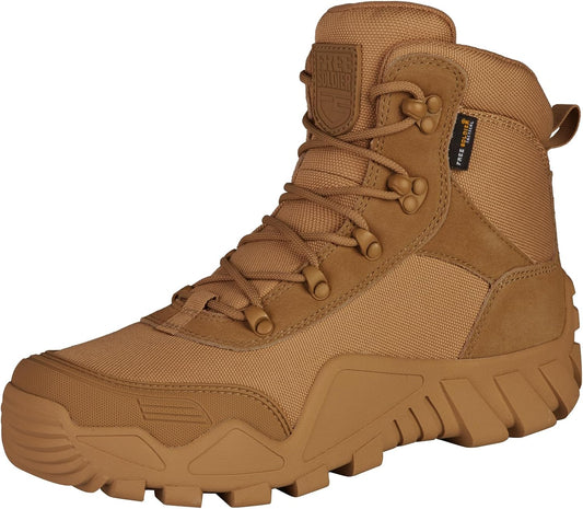 FREE SOLDIER Men's Waterproof Hiking Boots Tactical Work Boots Outdoor Lightweight Military Boots(Brown, US 11.5W)