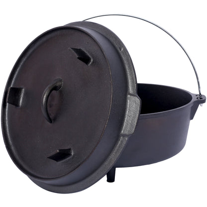 ast iron Dutch oven with lid, outdoor camping deep pot, used for camping, cooking, barbecue and leg rest, 8 Quart