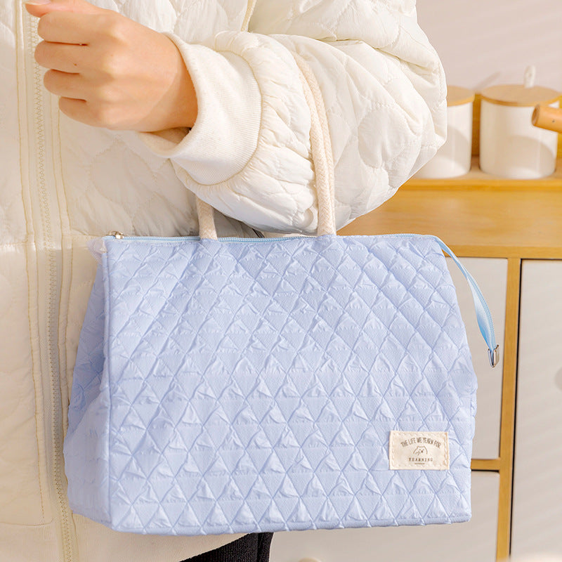 ins style small fresh outdoor large capacity picnic insulation and cold storage bag fashionable diamond pattern zipper lunch box bag student lunch bag