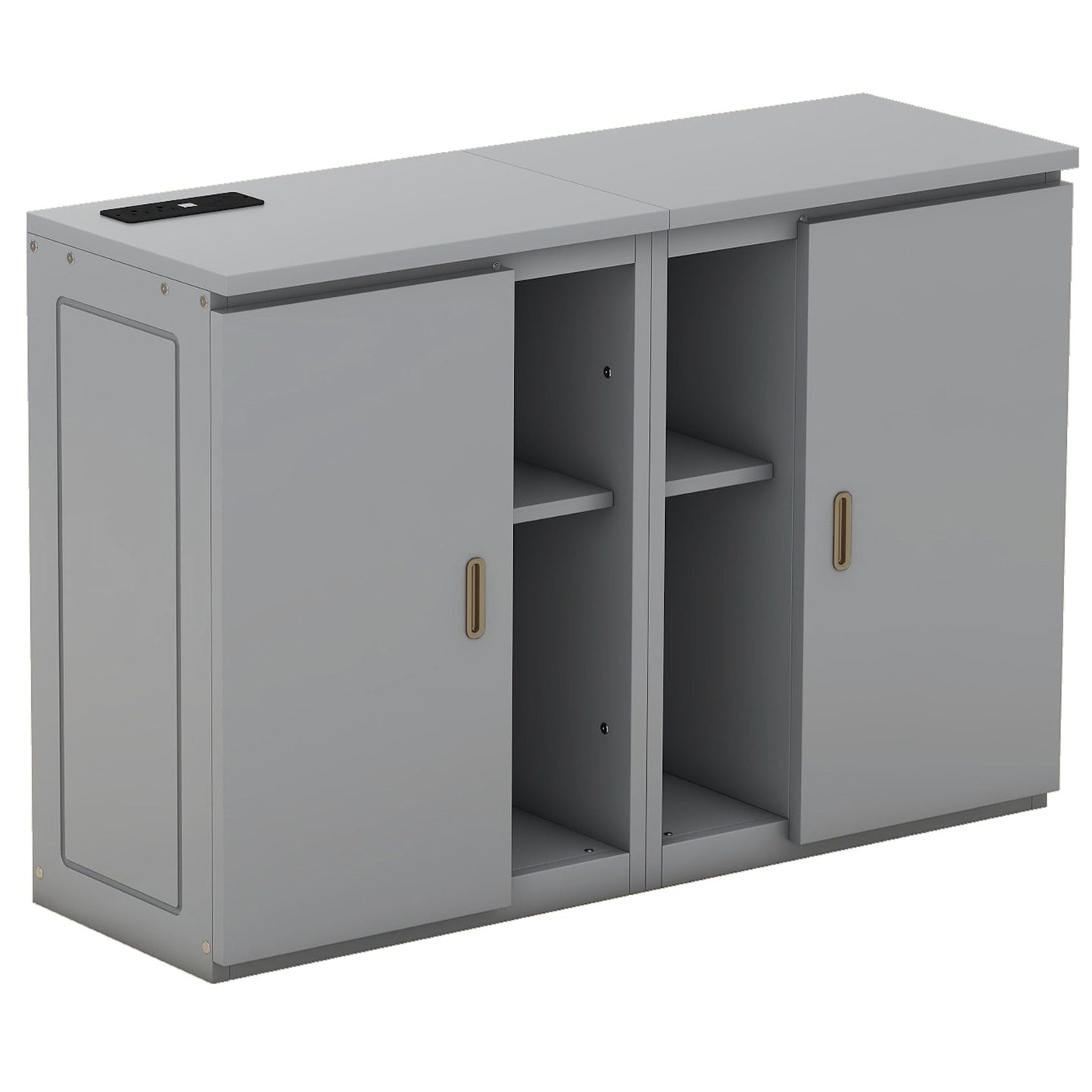 Full Size Murphy Bed with Shelves, Cabinets and USB Ports,Gray