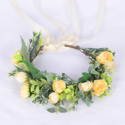 Flower garland headwear, forest style girl, sweet vacation, photography, hair accessories, simulated flowers, green leaves, flower garland