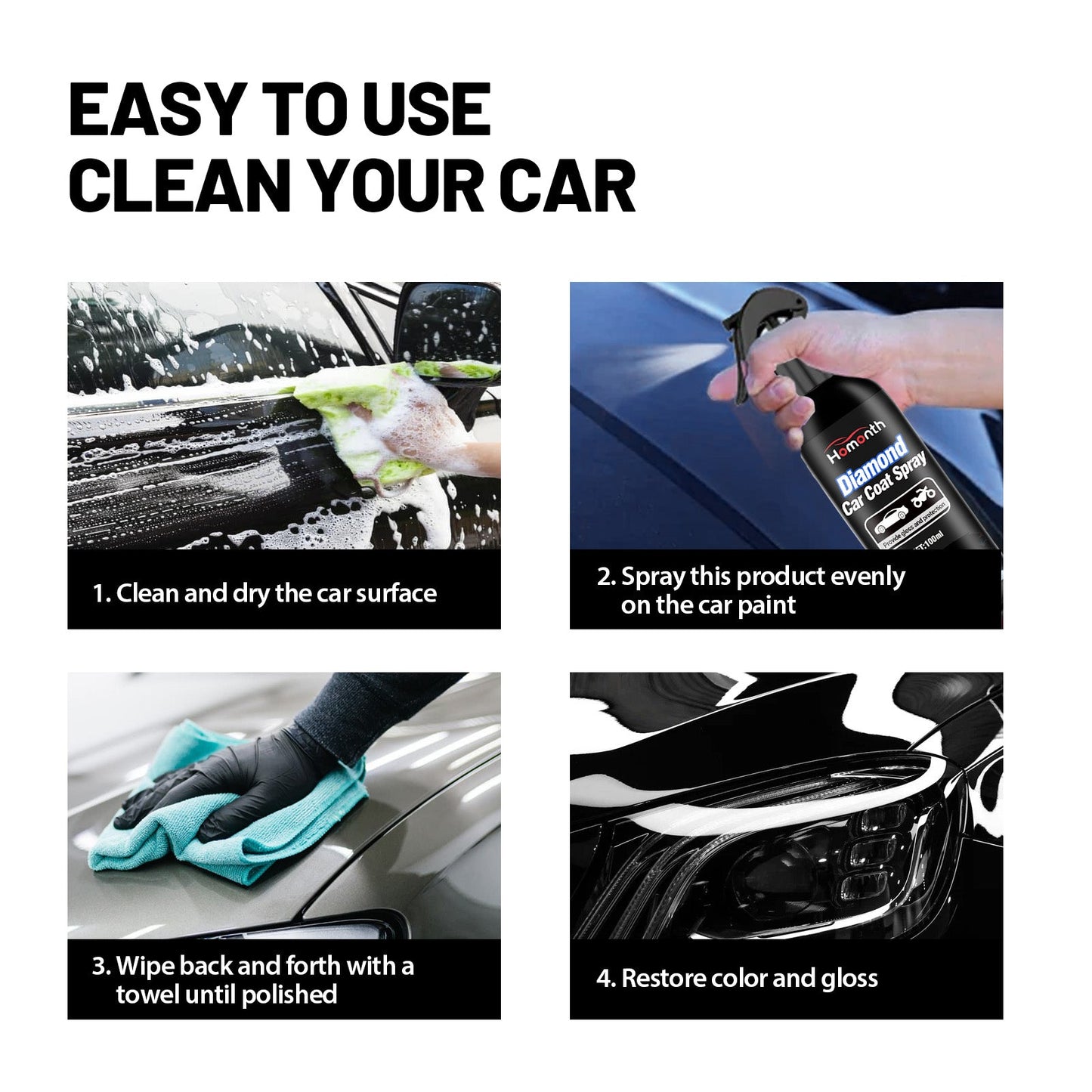 Diamond Car Coat Spray, Car Paint Maintenance Refurbished Paint Surface Cleaning Decontamination Brightening Polishing Coating Spray