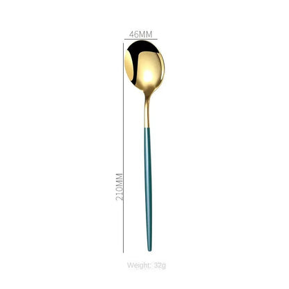 Stainless Steel Cutlery Set with Portuguese Gold Spray Painted Steak Knife, Fork, Spoon, and Tea Spoon 4-Piece Gift Pack