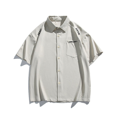 Simple letter embroidery casual short sleeved shirt men's half sleeved shirt