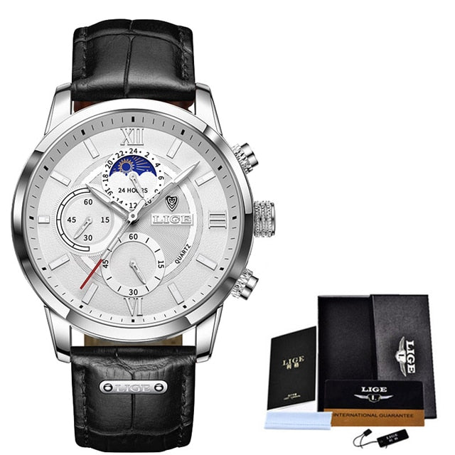 LIGE Men's Watches Top Brand Luxury Men Wrist Watch Leather Quartz Watch Sports Waterproof Male Clock Relogio Masculino+Box