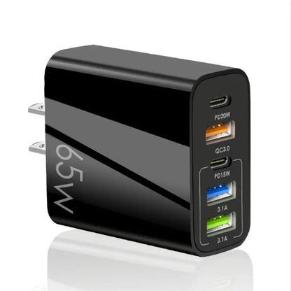 Standard PD65W mobile phone charger 4A type-c PD+3USB multi port European, American, English travel charging head