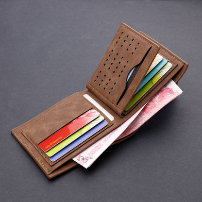 Men's wallet short wallet leather wallet multiple card slots can hold driver's license retro
