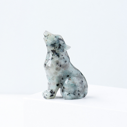 Natural crystal wolf cub carving piece, crystal animal raw stone, mineral specimen, home decoration ornament