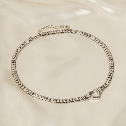 Stainless steel Cuban chain heart-shaped necklace with hollowed out flat snake chain heart pendant necklace for women