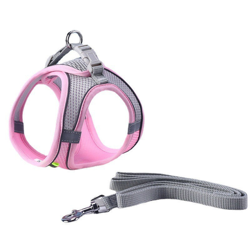 Adjustable Reflective Breathable Mesh Pet Harness for Cats and Dogs with Leash for Outdoor Use