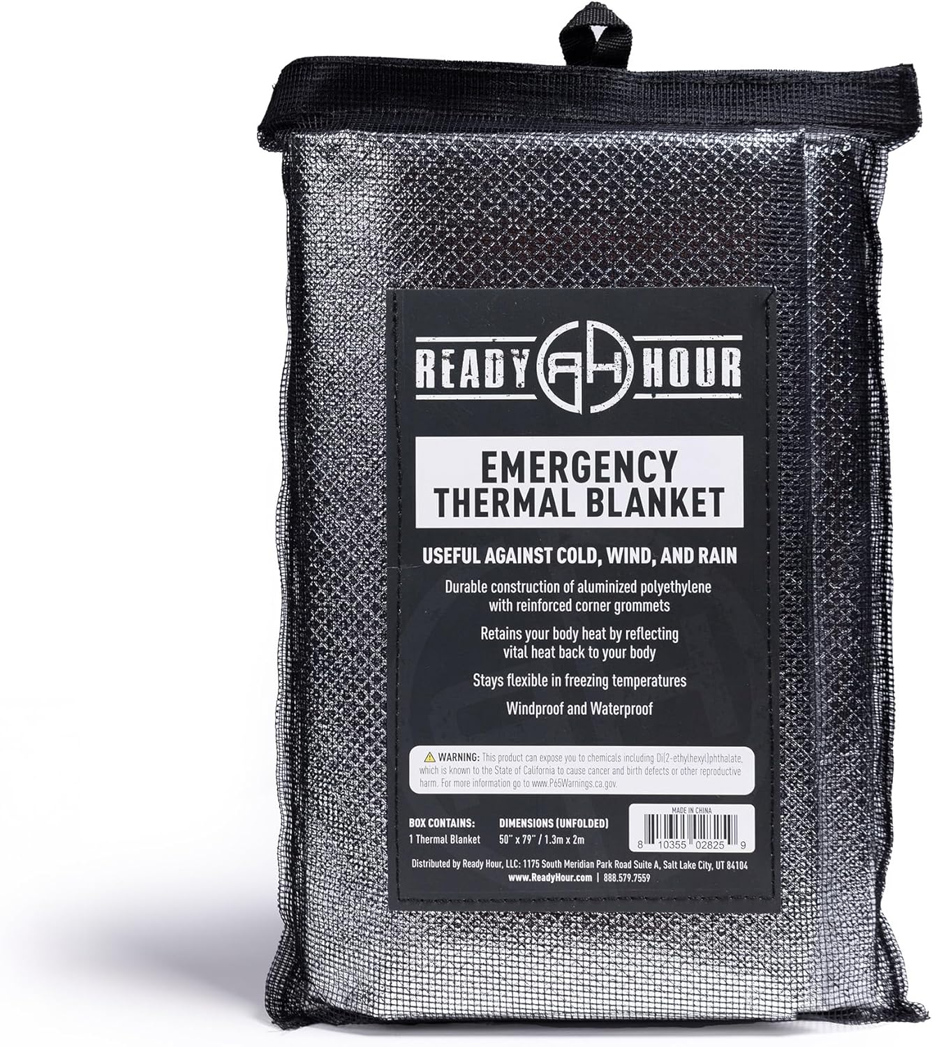 Ready Hour Thermal Survival Blanket 50” x 79” Lightweight, Waterproof, Windproof, Reflective Blanket for Camping, Hiking, and Emergency Preparedness
