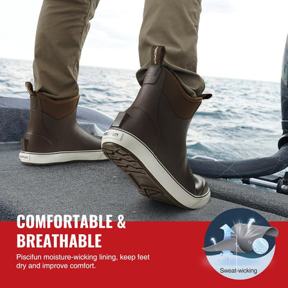 Piscifun Men’ s Deck Boots, Waterproof Fishing Rain Boots, Anti-Slip Rubber Boots with Breathable Neoprene Lining