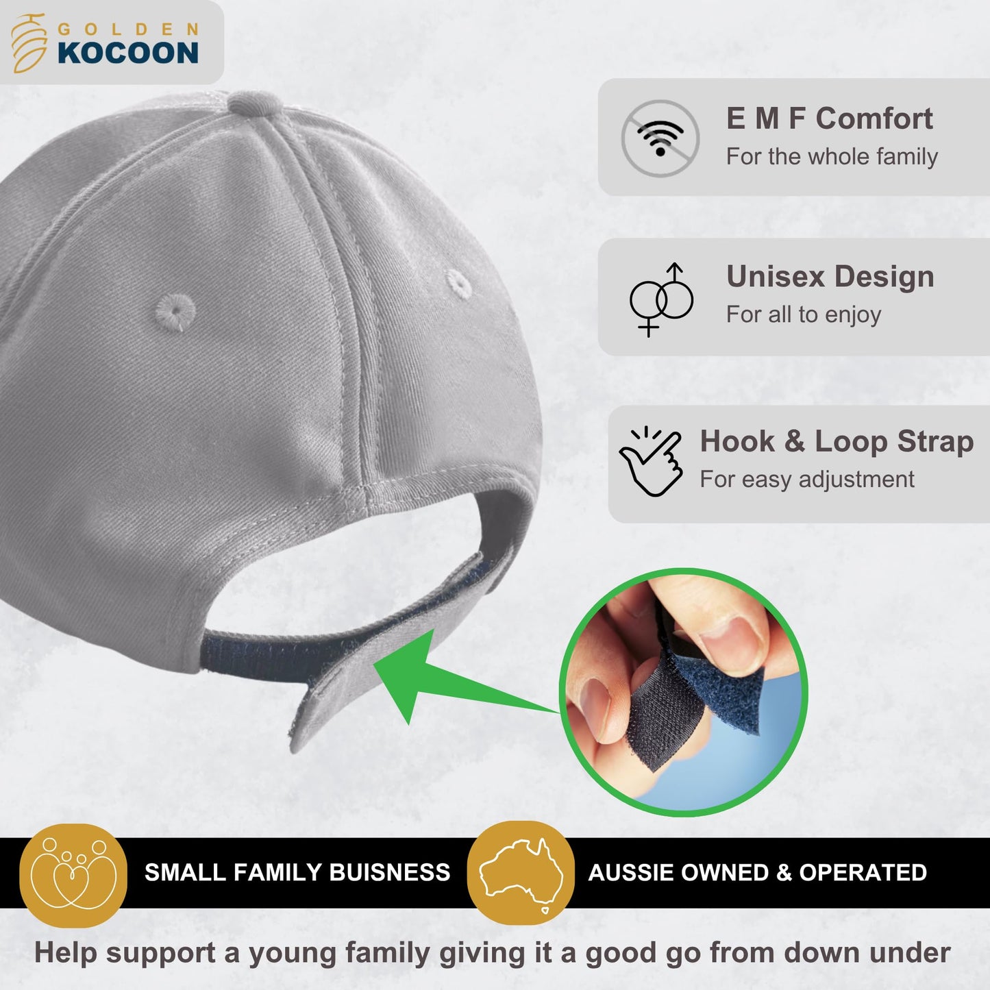 Golden Kocoon®- E.M.F Cap Hat- Bamboo Faraday Fabric Liner- 5.g, Cell Towers, Bluetooth, Smart Meters & WiFi