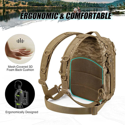Piscifun Fishing Backpack with Rod Holder, Lightweight Sling Bag Storge Gear and Equipment