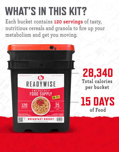 ReadyWise Emergency Food Supply - 120 Servings Favorites Sample Bucket, Survival Food Kit, Freeze Dried Prepper Food & Dehydrated Meals for Camping Essentials & Backpacking, up to 25 Year Shelf Life