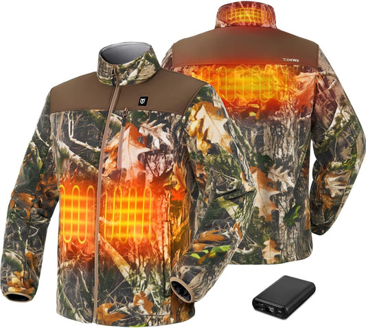 TIDEWE Heated Jacket Pro for Men, Rechargeable Battery-Powered Fleece Coat for Hunting (Black, Camo, Size S-XXXL)