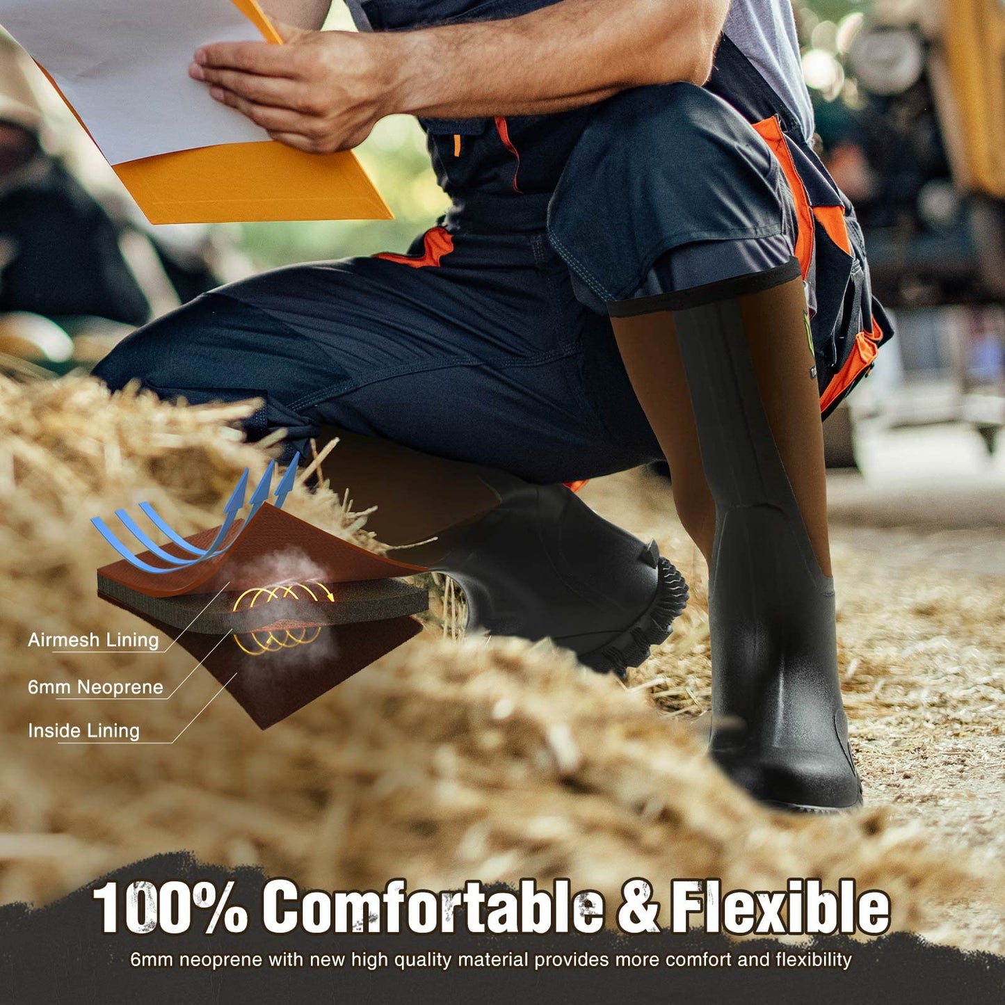 TIDEWE Rubber Boots for Men Multi-Season, Waterproof Rain Boots with Steel Shank, 6mm Neoprene Sturdy Rubber Outdoor Hunting Boots (Black, Brown, Next Camo G2)