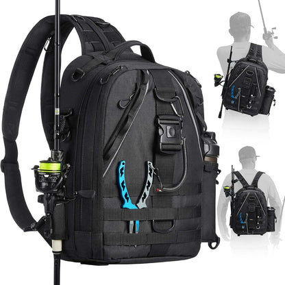 Piscifun Fishing Backpack with Rod Holder, Lightweight Sling Bag Storge Gear and Equipment