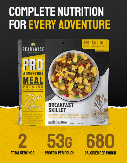 ReadyWise Outdoor Pro Adventure Meal - Breakfast Skillet, 2 Servings, 1 Pouch, Gluten Free, 700 Calories, 36g Protein, Freeze Dried Food & Dehydrated Backpacking Camping Meals, up to 5 Year Shelf Life