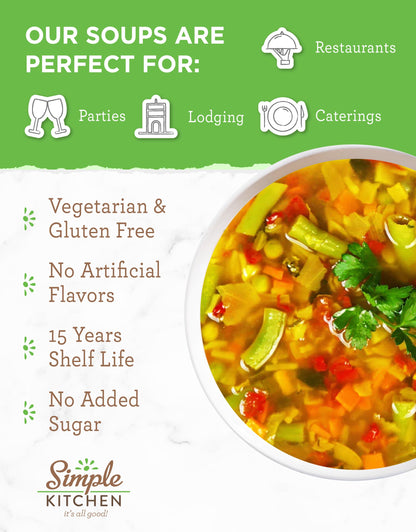 Simple Kitchen Garden Vegetable Soup Mix - 17 Servings for Meal Prep, Gluten Free, Vegetarian, Dehydrated & Freeze Dried Survival Food for Camping Meals, Backpacking & Hiking, Survival Kit, Pack of 4