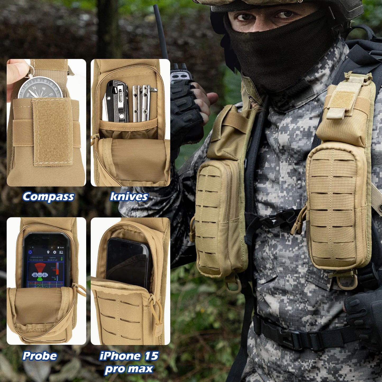 Jueachy Strap Shoulder Molle Accessories Pouch: Tactical Backpack Pocket Attachment Storage Phone Flashlight EDC